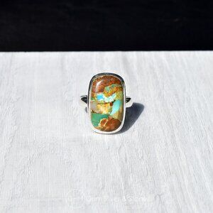 Sterling Silver Royston Matrix Turquoise Ring - Size 8 Stamped 925 Silver